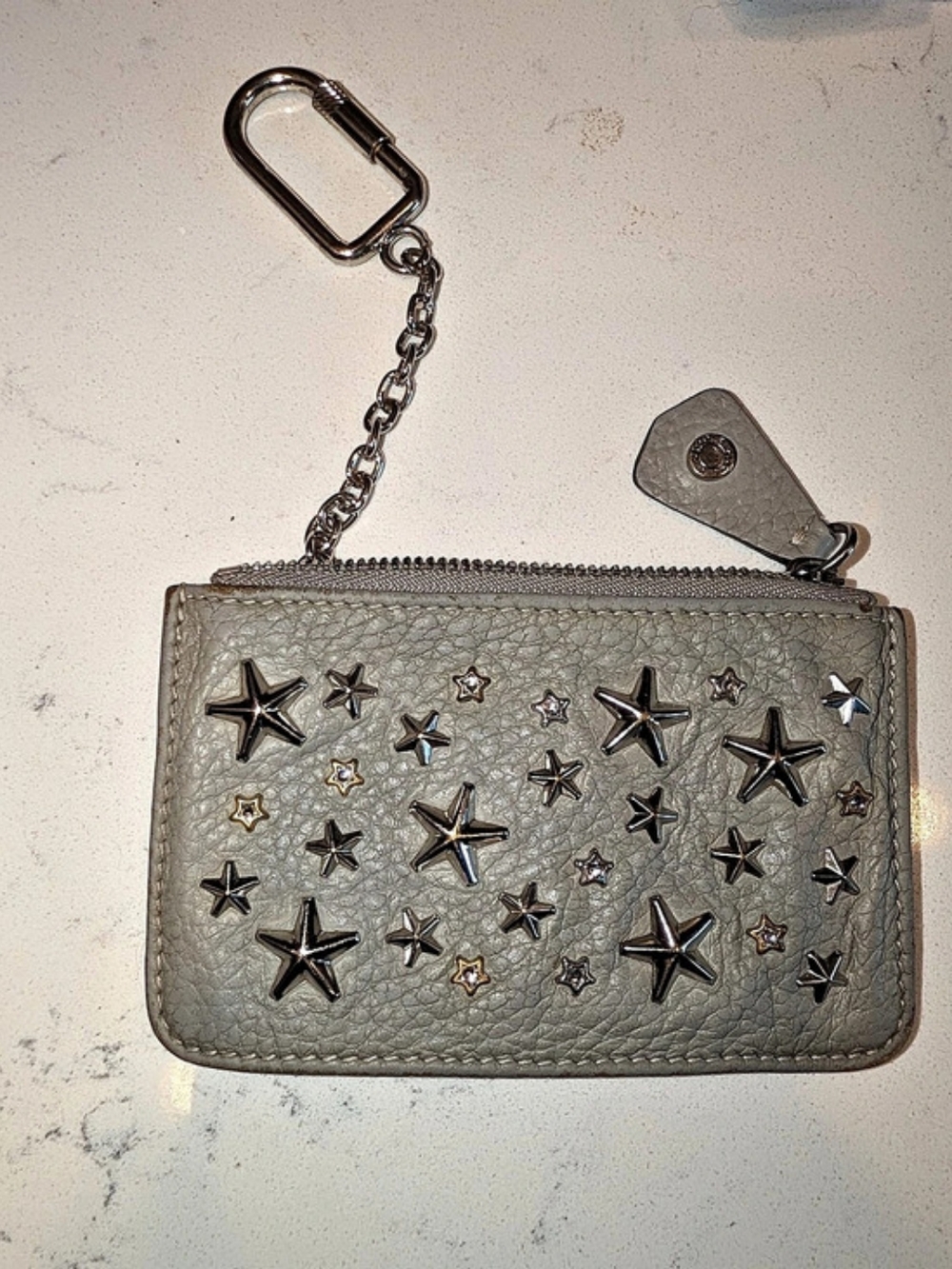Jimmy Choo Nancy Star Studded Leather Coin Case Key Pouch Gray